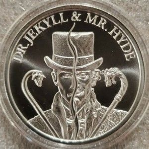 1 oz .999 Silver Dr. Jekyll & Mr. Hyde Vintage Horror Gothic NEW in caps…